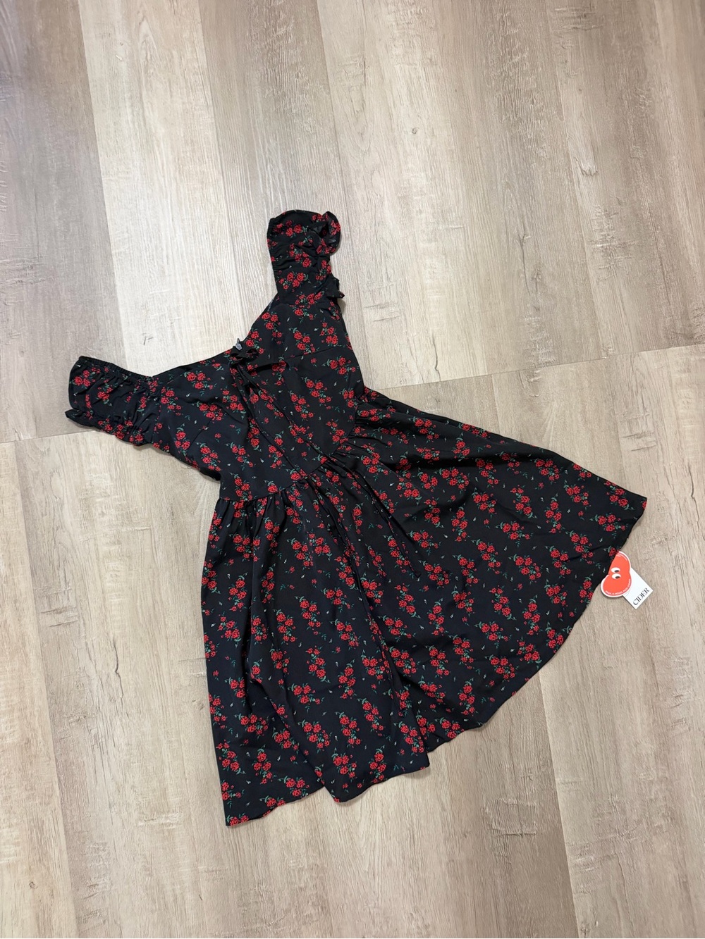 NWT CIDER Black Rose Mini Dress XS
